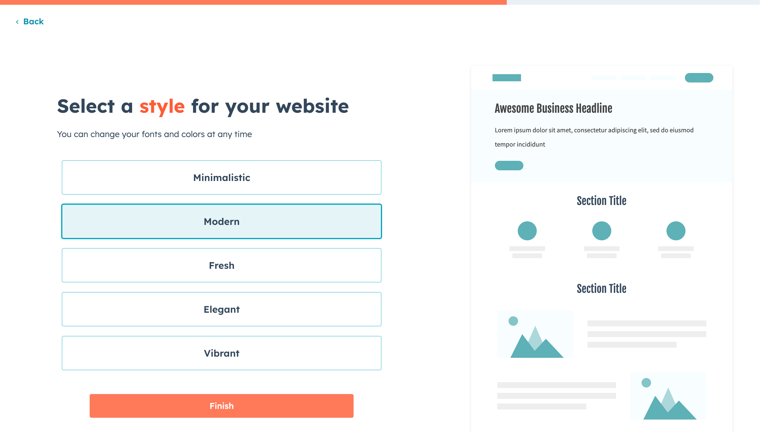 HubSpot AI website generator showing example of modern style website