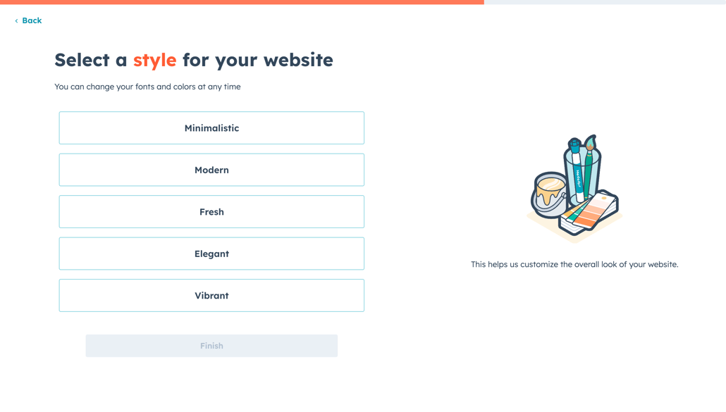 HubSpot AI website generator showing ability to select a style for your website.