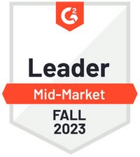 G2 Badge: Leader, Mid-Market, Summer 2023