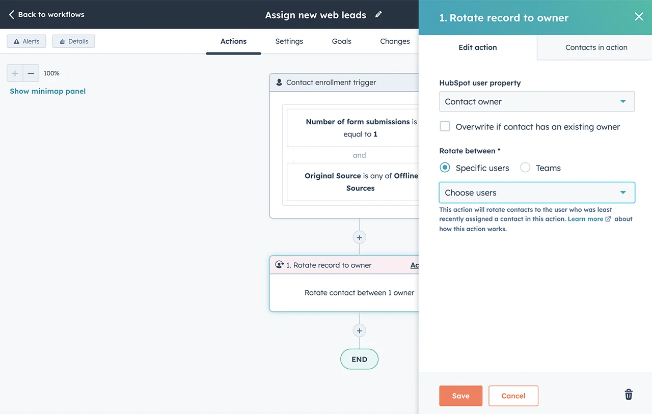 HubSpot lead management software showing lead rotation interface